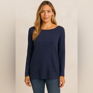 Banana Republic Nautical Holiday Black Blue Shimmer Stripe Tee Medium